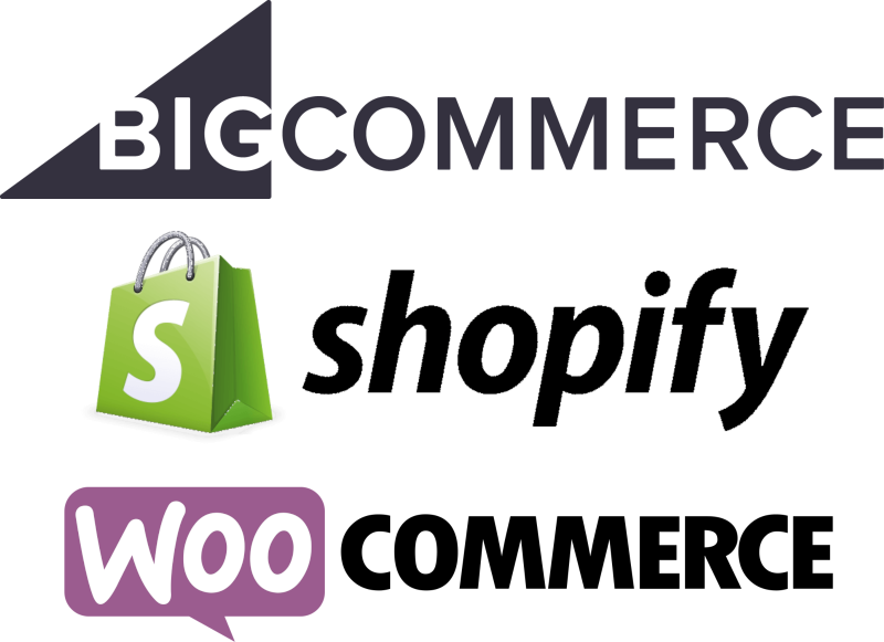 Logos for Shopify, BigCommerce and WooCommerce
