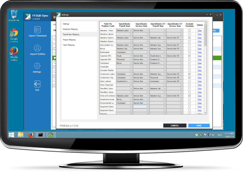 Desktop computer display showing a table.